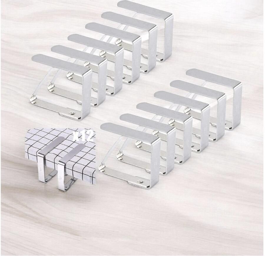 Tafelkleedklemmen set van 12 grote tafelklem roestvrij staal tafelkleedhouder voor binnen en buiten 8 x 7 cm voor dikte 3-5 cm
