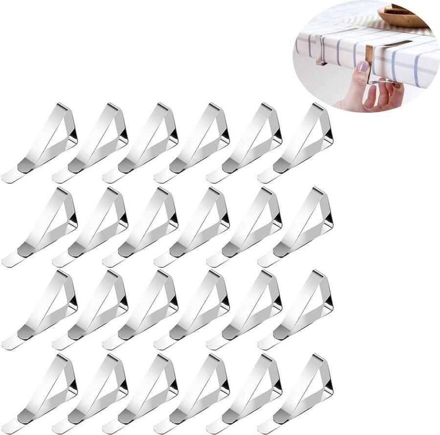 Tafelkleedklemmen Stevige Tafelklemmen voor Tafellaken Tafelkleed Gewichtjes RVS Geschikt voor picknicks feesten en bruiloften Tafelkleedklemmen Stevige klemmen Vastmaken van tafelkleed Antiwind zilver 24 stuks