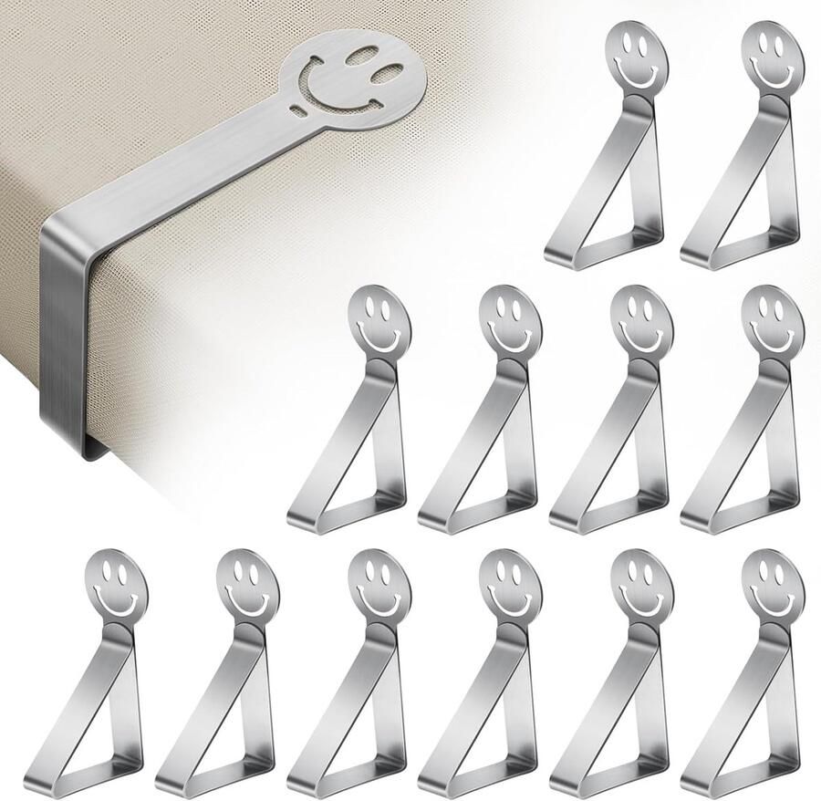 Tafelkleedklemmen Stevige Tafelklemmen voor Tafellaken Tafelkleed Gewichtjes –RVS- Tafelkleedklemmen Stevige klemmen voor tafelkleed Vastmaken van tafelkleed Antiwind Smiley-gezichtsvorm zilver 12 stuks