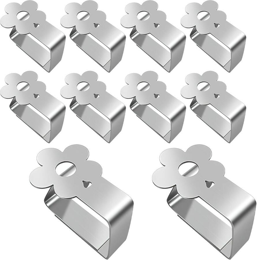 JGS Tafelkleedklemmen van Roestvrij Staal voor Buiten- en Binnenevenementen 10 Stuks Set Inclusief Bladvormige Clips