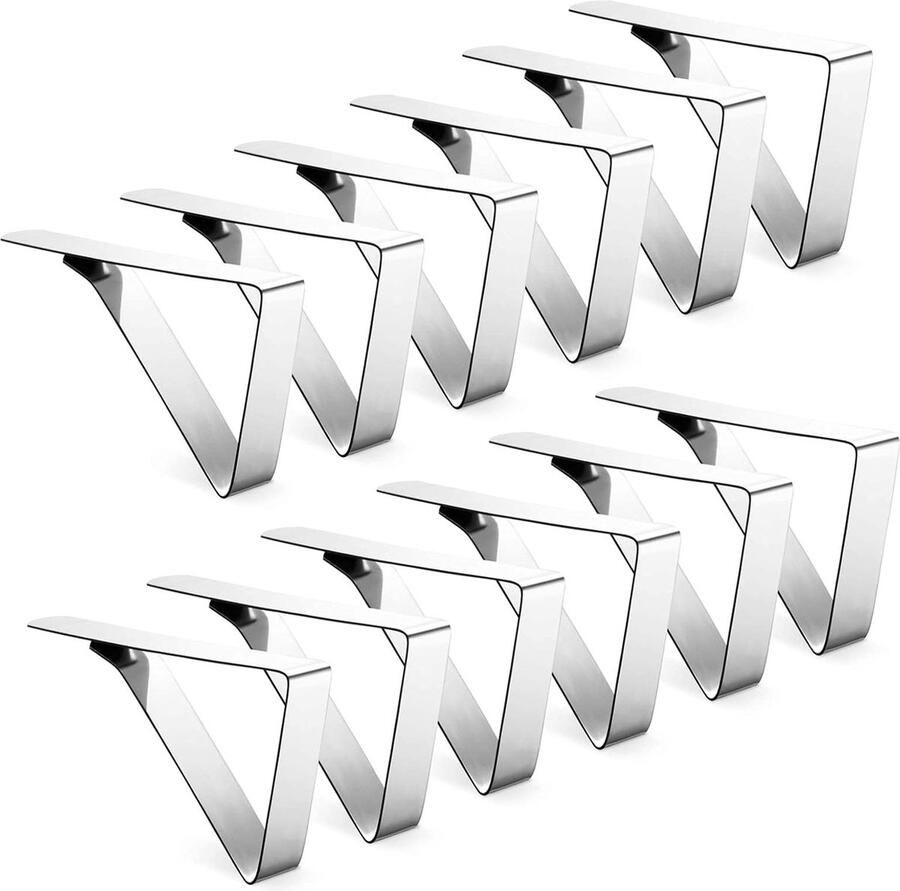 12 stuks tafelkleedklemmen verstelbare tafelklemmen outdoor roestvrij staal tafelkleedclips 8.2*7.5cm zilver outdoor tafelkleedgewichten voor buiten