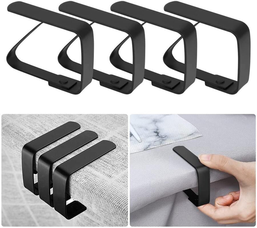 Tafelkleedklemmen van roestvrij staal verpakking van 4 tafelkleedklemmen van roestvrij staal tafelkleedklemmen voor binnen en buiten tuin dineren picknick feest en bruiloft zwart