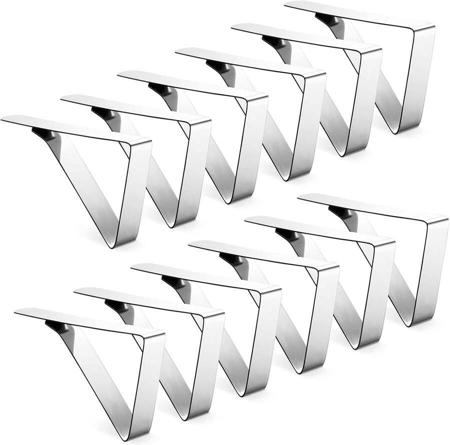 Tafelkleedklemmen van roestvrij staal voor tafels-Set van 12 7.5 x 4.5 cm zilver-Tafelklem Tafelkleedhouder -RVS metaal