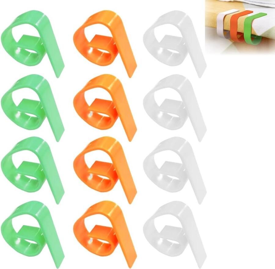 Tafelkleedklemmen voor buiten stevig en kleurrijk 12 stuks oranje groen wit kunststof 4 x 5 cm