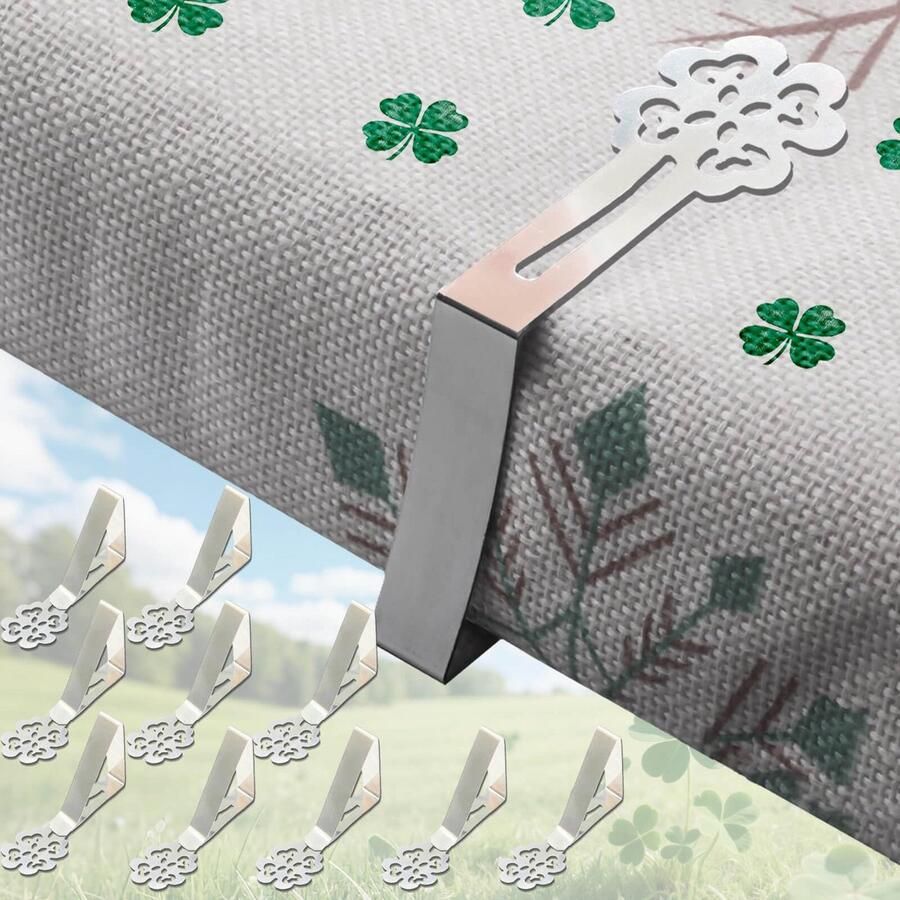 Tafelkleedklemmen voor buiten voor dikke tafelbladen 10 stuks tafelkleedklemmen roestvrij staal tafelkleedklemmen voor tuintafel restaurant picknicktafelkleden zilveren geluksklavertje