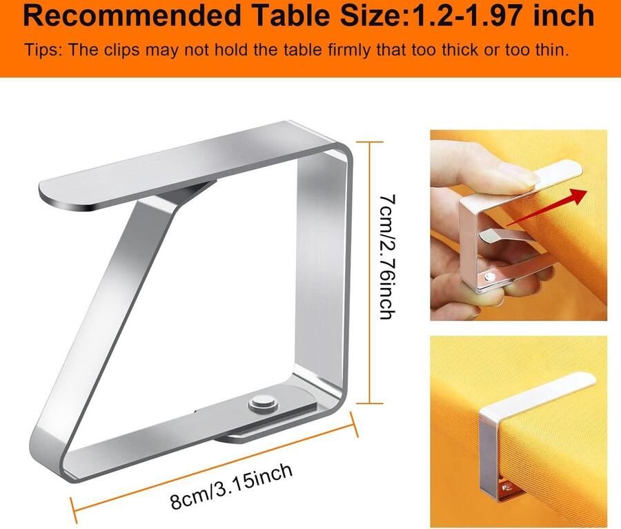 Tafelklemmen groot 8 stuks tafelklemmen roestvrij staal voor buiten tuintafel verstelbare tafelkleedklemmen voor dikke tafelbladen zilver 7 x 8 cm