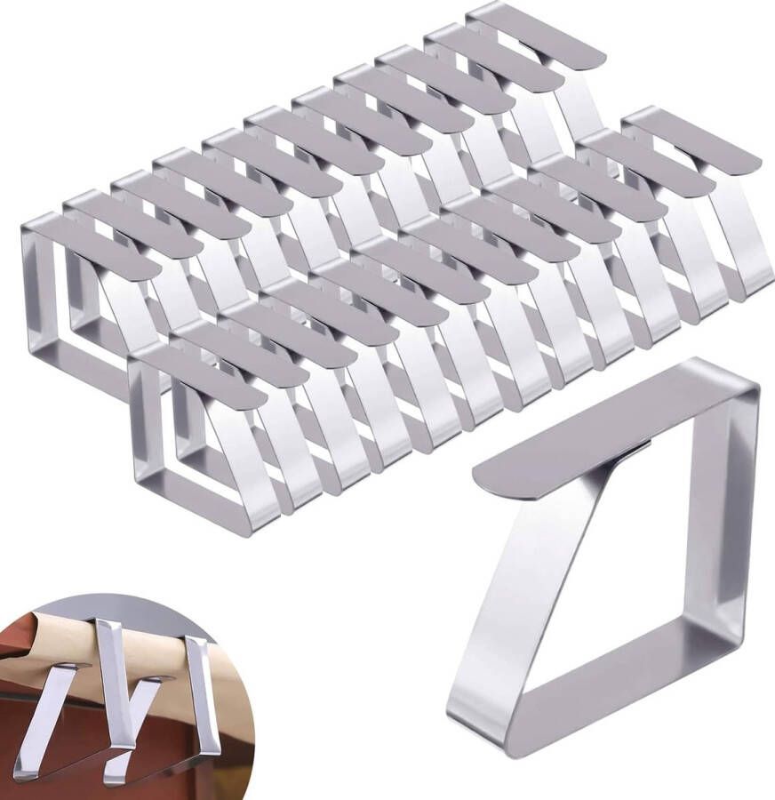 Tafelklemmen roestvrij staal 24 stuks tafelkleedklemmen roestvrij staal tafelkleedhouder klem voor het bevestigen van het tafelkleed voor restaurants feesten picknicks buffetten (zilver 4 8 x 4 3 cm)
