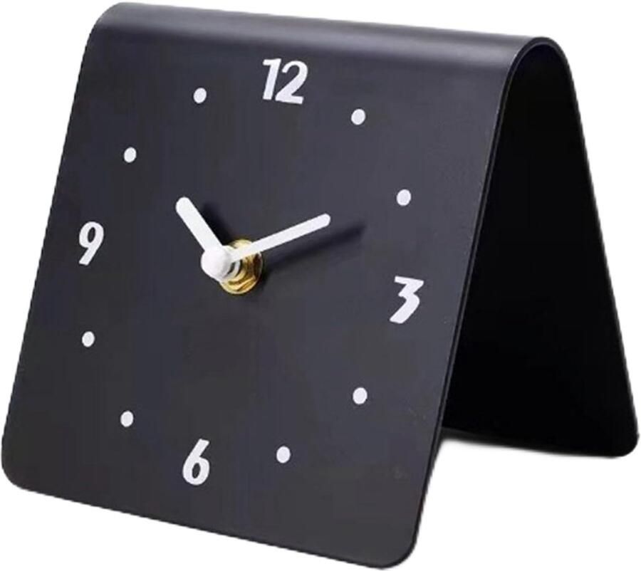 Tafelklok Desk Klok Eenvoudig Modern Stille Beweging Metaal Desk Klok Ornament voor Slaapkamer Bedside Woonkamer Thuis Decoratie (ZWART)
