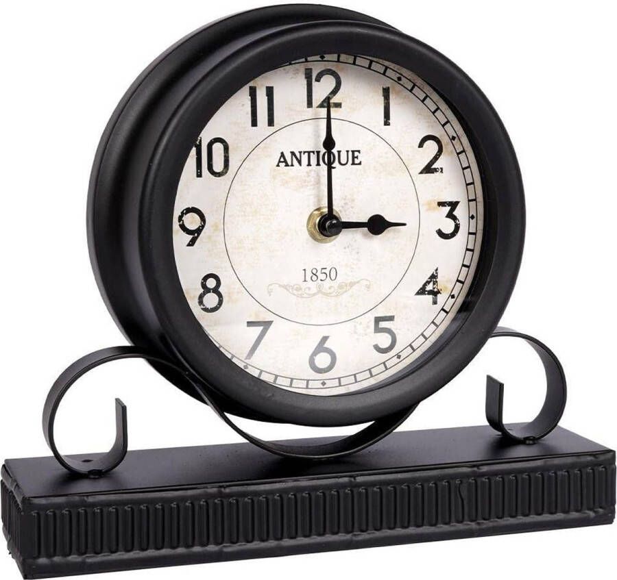 Tafelklok Staande klok retro metalen klok voor bureau commode zwart vintage stijl 23 cm