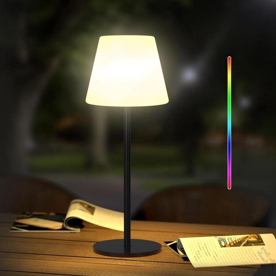 Tafellamp op batterijen draadloze tafellamp voor buiten dimbaar warm wit en RGB draagbaar kleurverandering waterdicht nachtlampje voor buiten tuin balkon camping