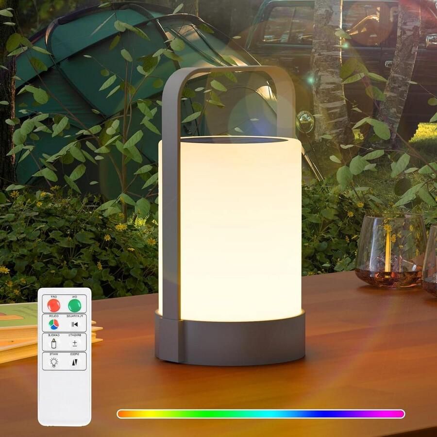 Tafellamp op zonne-energie met afstandsbediening en 8 kleuren LED draadloos warmwit dimbaar oplaadbaar IP44 waterdicht