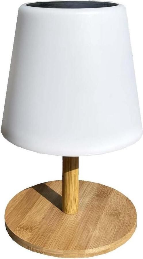 Tafellamp op zonne-energie Oplaadbaar LED Warm wit wit Dimbaar Standaard Mini Hout Solar Hoogte 25 cm