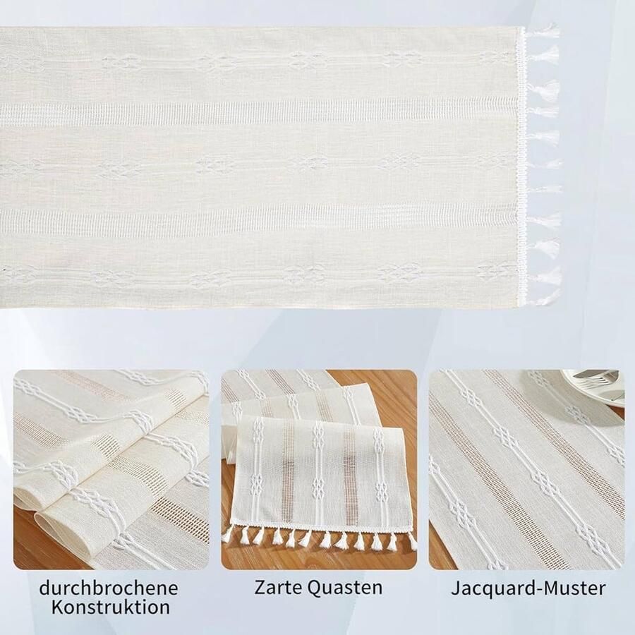 Tafelloper beige landelijke stijl 1 stuk 160 x 32 cm katoen en hennep