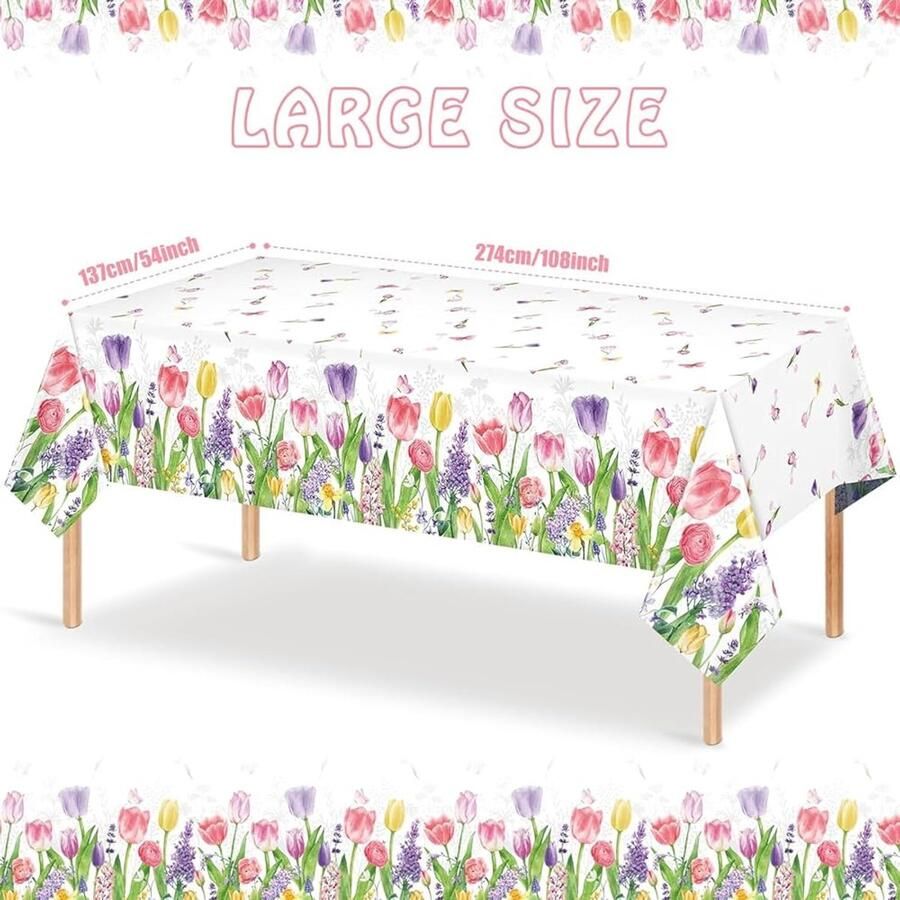 Tafelloper bloemen decoratie voor lentefeest set van 2 wit kunststof 137 x 274 cm