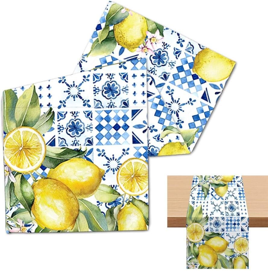 Tafelloper Citroenenstijl Zomerse uitstraling 1 stuk Linnen 40 x 140 cm