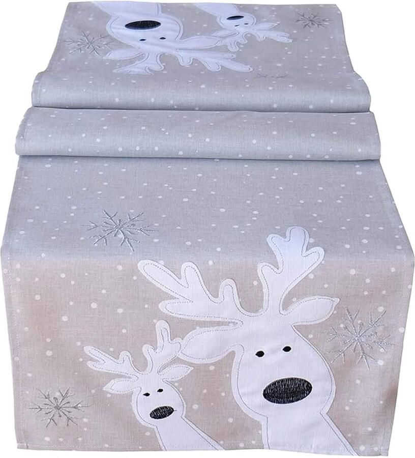 Tafelloper ecru wit zilver kerstdecoratie 1 stuk 40 x 140 cm polyester