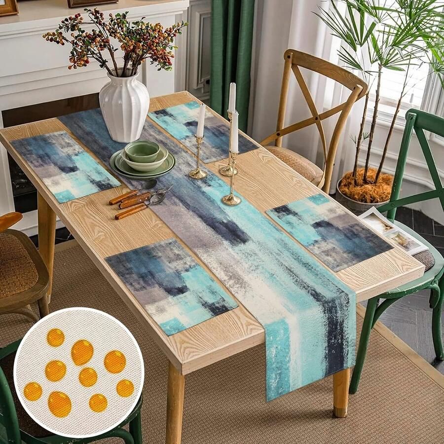 Tafelloper en placematset modern design set van 1 + 4 waterdicht 40 x 140 cm