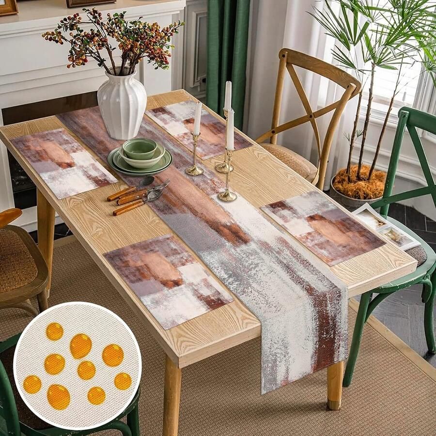 Tafelloper en placematset waterdicht set van 1 + 4 100% polyester