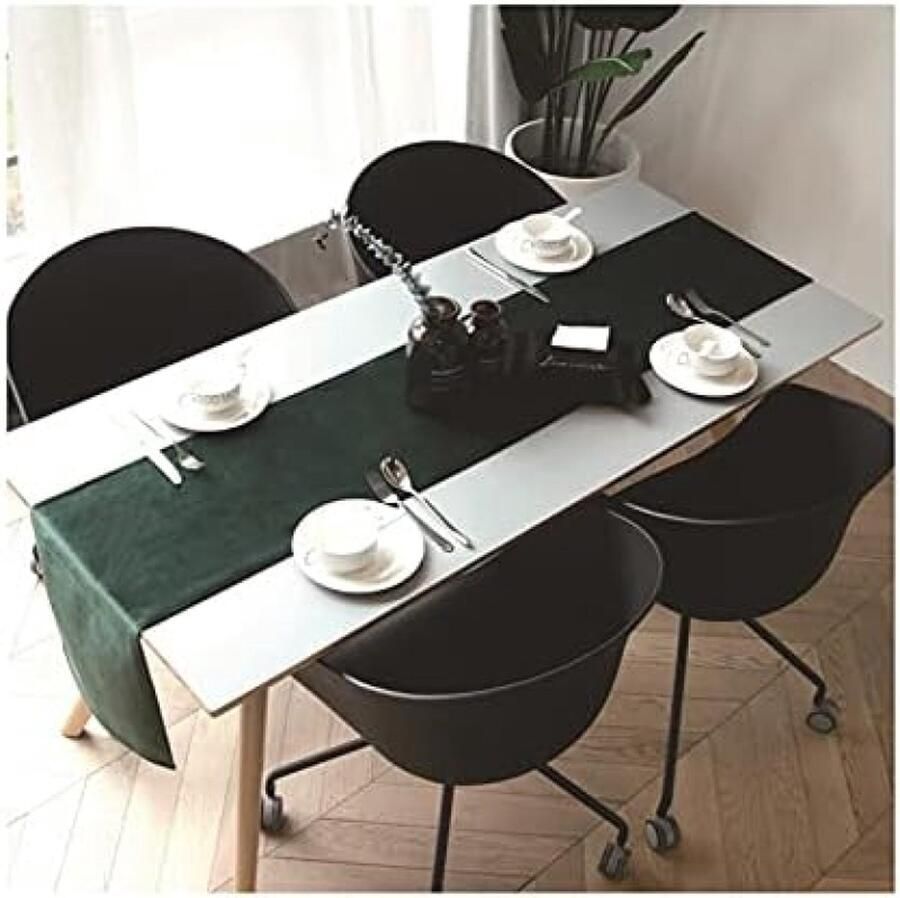 Tafelloper groen 32 x 160 cm rechthoekige tafelloper afwasbaar fluweel tafeldecoratie voor thuis restaurant eettafel