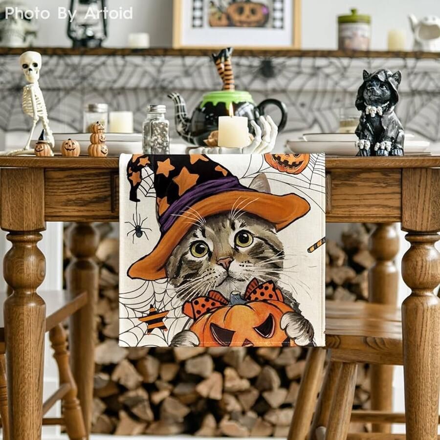 Tafelloper Halloween Kat Seizoensgebonden Decoratie 1 stuk Polyester 40 x 240 cm