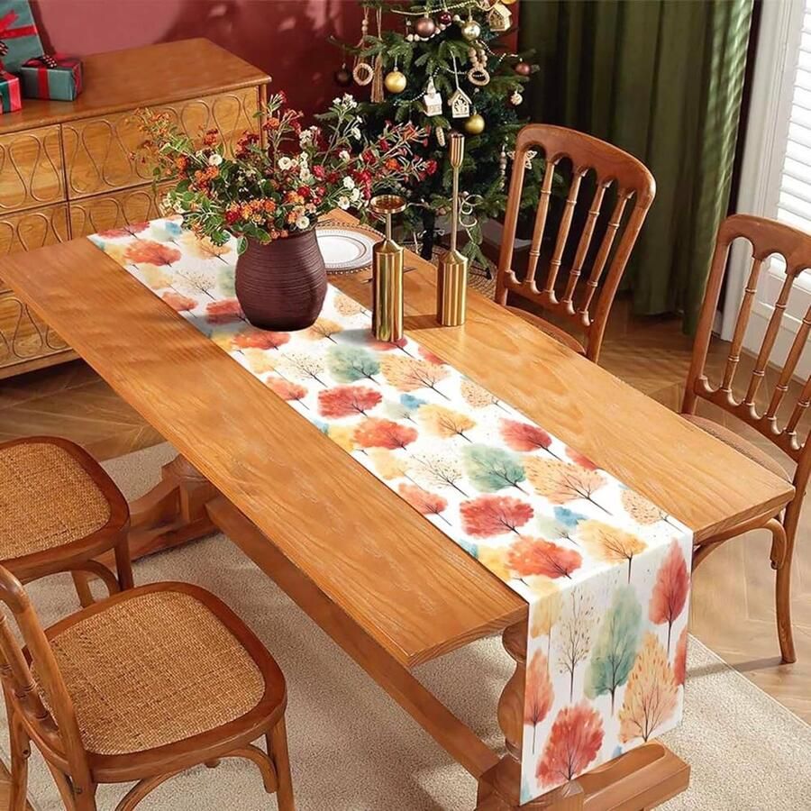 Tafelloper herfst boom oranje groen modern rustiek 1 stuk polyester 33 x 183 cm