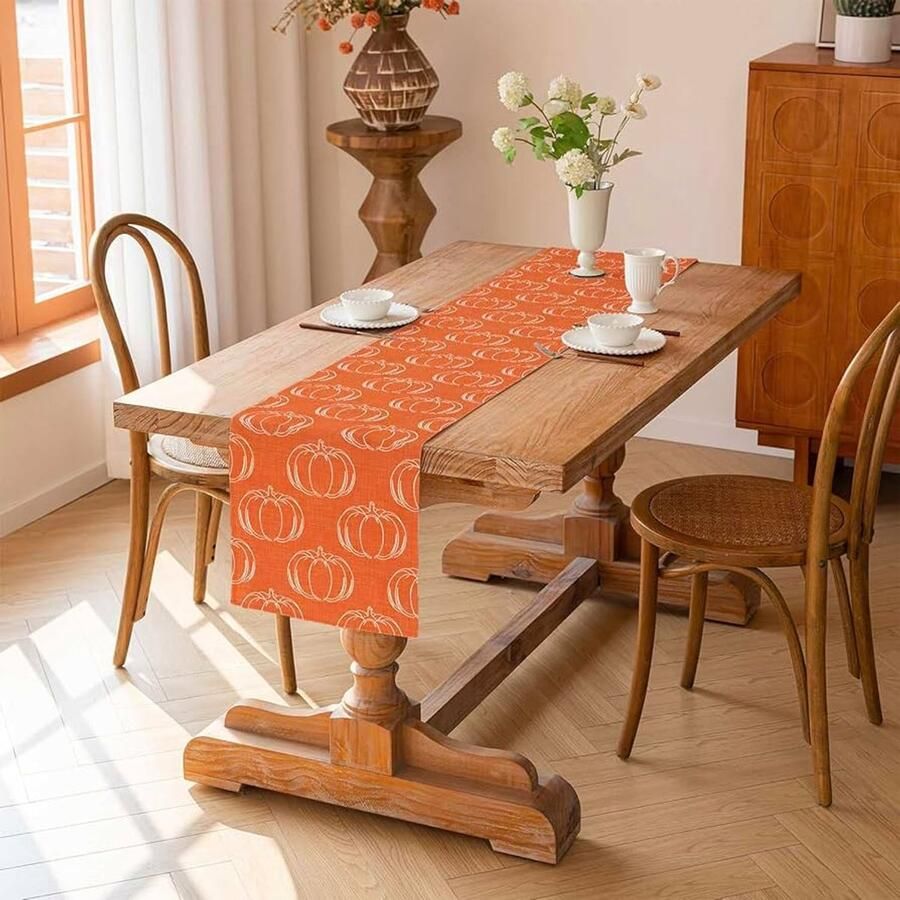 Tafelloper Herfst Oranje Pompoenen Gezellige Decoratie 1 stuk Polyester 40 x 140 cm