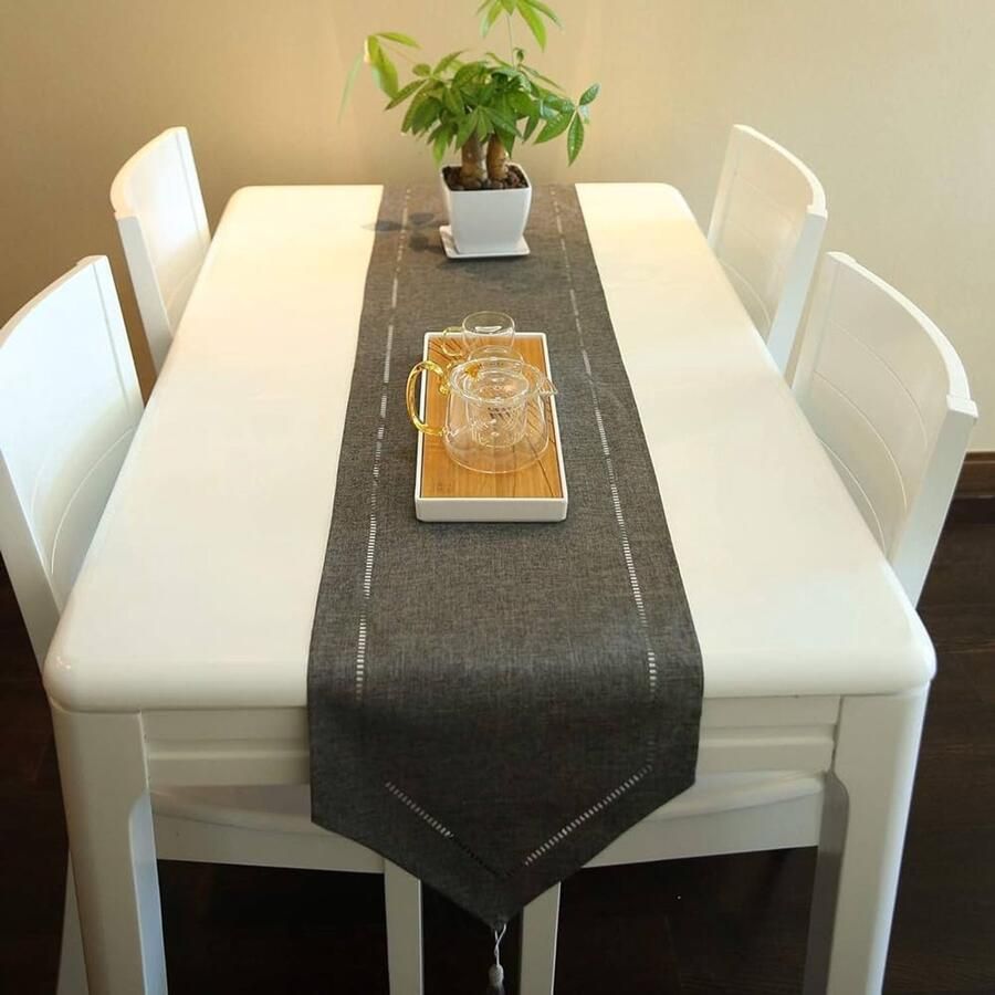 Tafelloper imitatie hennep modern vintage 1 stuk donkergrijs 32 x 180 cm