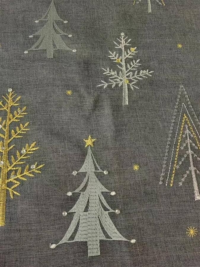 Tafelloper Kerstmis Modern grijs met goud zilver borduurwerk Polyester
