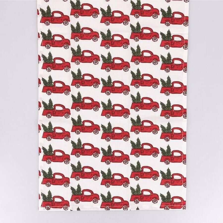 Tafelloper Kerstmis Pickup Wit en Rood Katoen 40x150