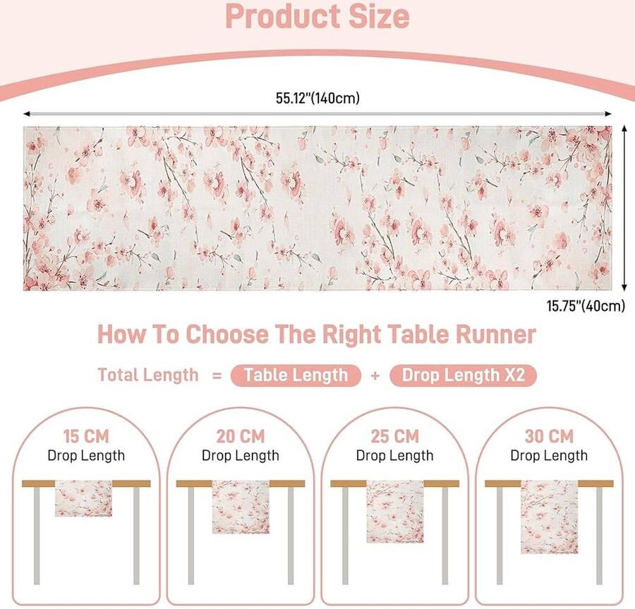 Tafelloper Lente Kersenbloesem 1 stuk Beige 40 x 140 cm