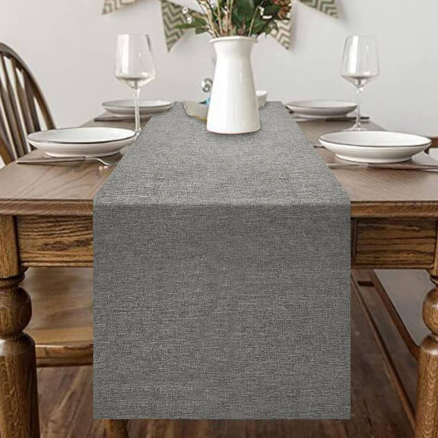 Tafelloper Lente modern afwasbaar tafelloper linnenlook waterafstotend voor eetkamer party vakantie decoratie (grijs 40 x 180 cm)