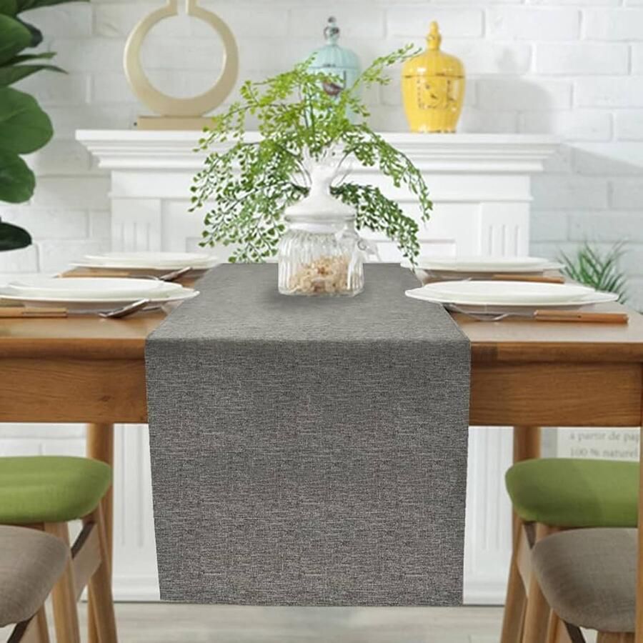 Tafelloper Lente modern en waterafstotend 1 stuk grijs linnenlook 40 x 140 cm