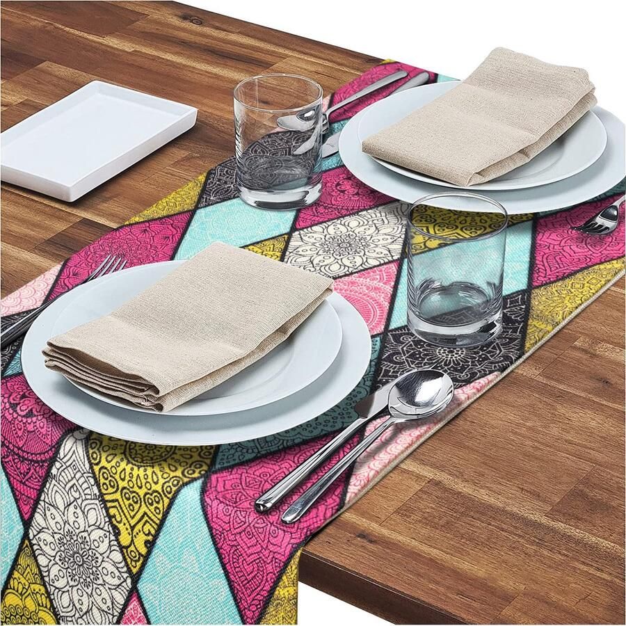 Tafelloper linnen Boheems design kleurrijk 1 stuk 40 x 140 cm