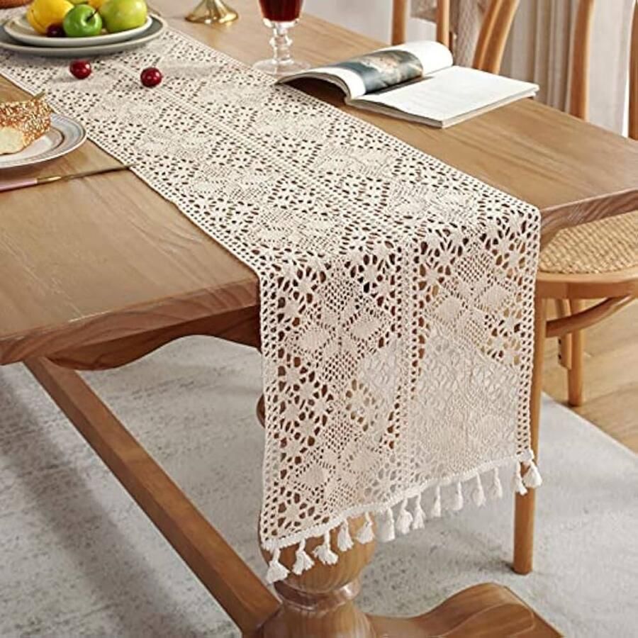 Tafelloper Macramé Vintage beige 1 stuk Katoen 30 x 140 cm