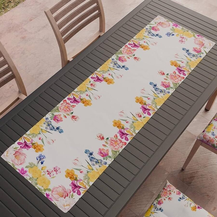 Tafelloper met bloemenpatroon 100% Made in Italy Hypoallergene microvezel