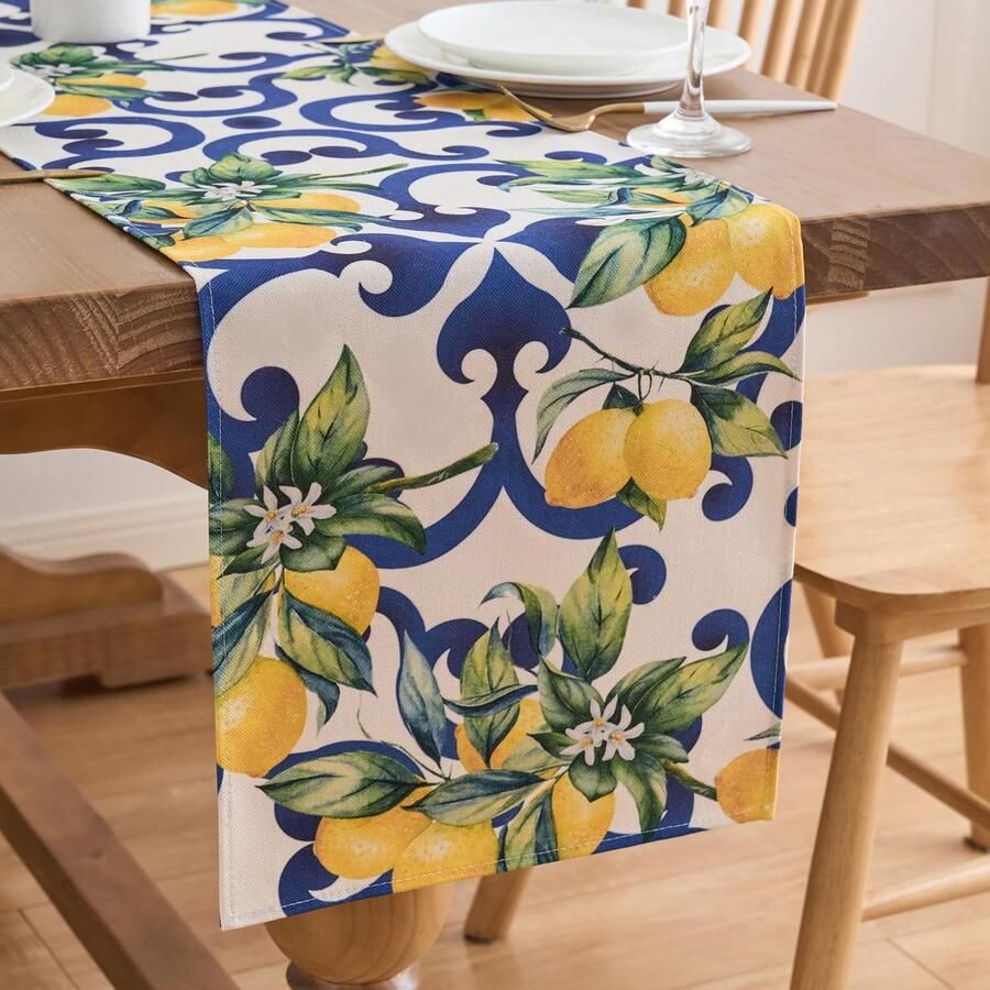 Tafelloper met Citroenen Decoratief 1 stuk Polyester 33 x 183 cm