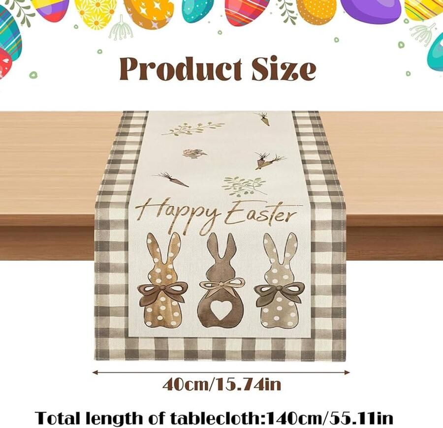 Tafelloper met hazen en wortelen Eettafeldecoratie voor Pasen 1 stuk 40 x 140 cm