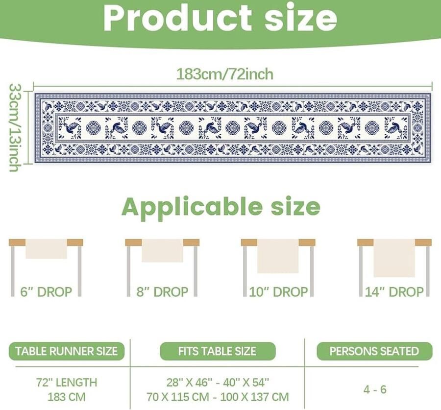 Tafelloper met Mexicaanse bloemen en vogels decoratie voor eettafel 1 stuk linnen 30 x 183 cm