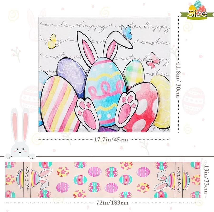 Tafelloper met placemats Happy Easter set van 4 paaslinnen