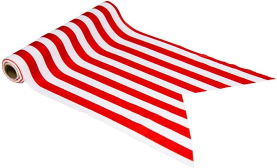 Tafelloper met rode en witte strepen 1 stuk 28 cm breed 500 cm lang stof