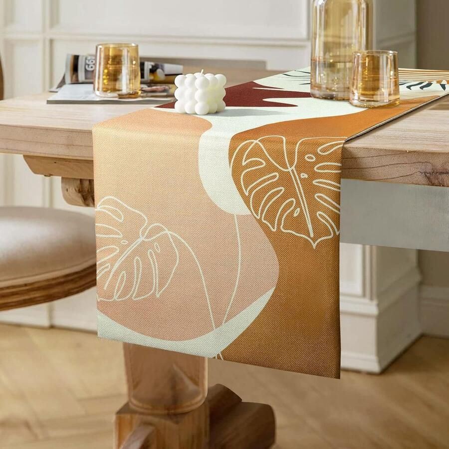 Tafelloper Modern Boho Katoen Linnen Antislip 1 stuk Bruin 40 cm x 140 cm