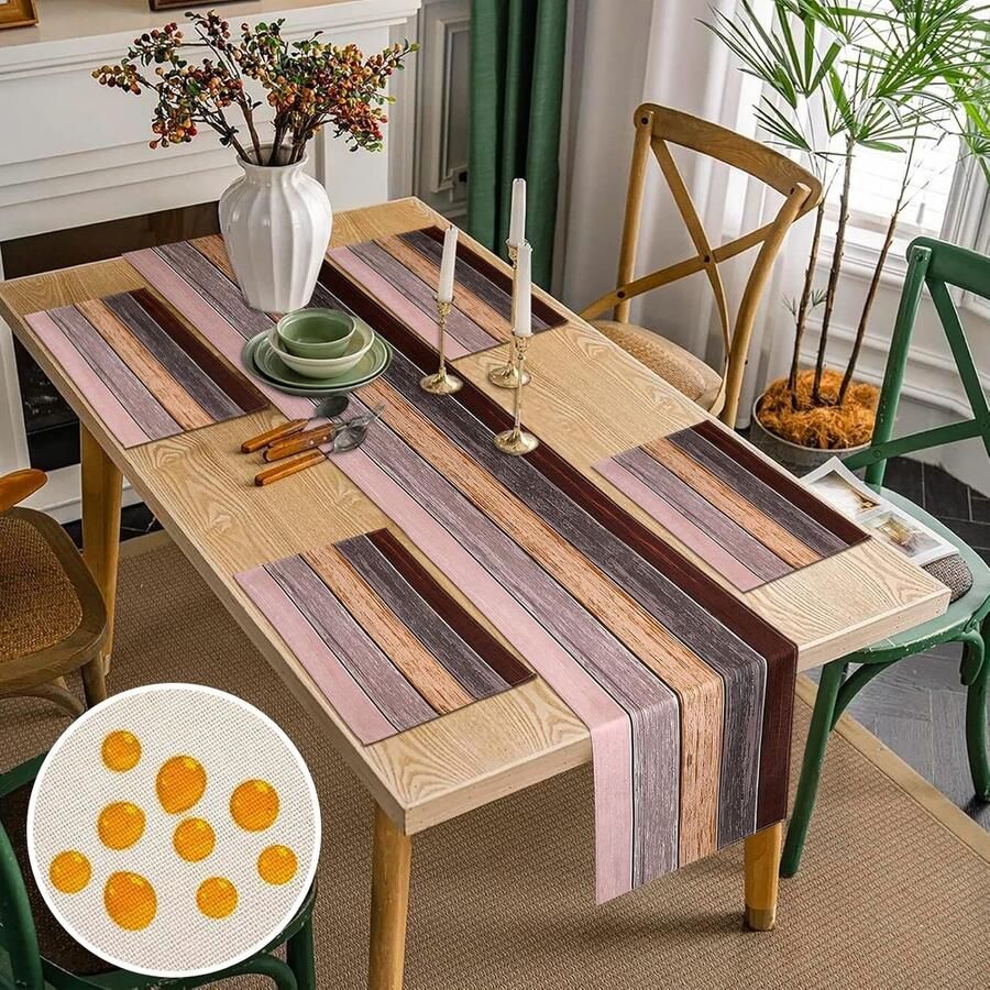 Tafelloper Modern en Vintage Set van 4 Bruin en Grijs 40 x 140 cm