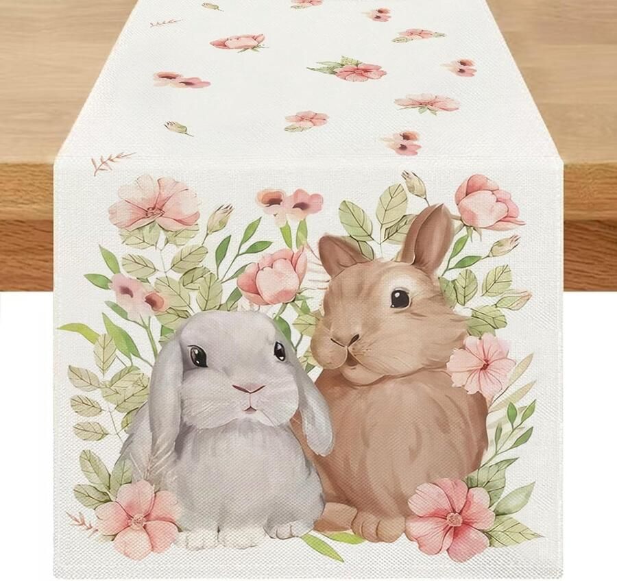 Tafelloper Pasen Modern met Ruitpatroon Set van 2 Groen