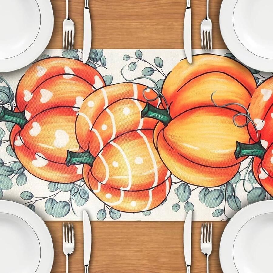 Tafelloper Pompoenen Halloween Decoratie 1 stuk Geel Linnen 40 x 180 cm