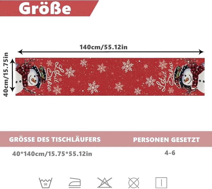 Tafelloper sneeuwpop Kerstdecoratie 1 stuk Rood 40 x 140 cm