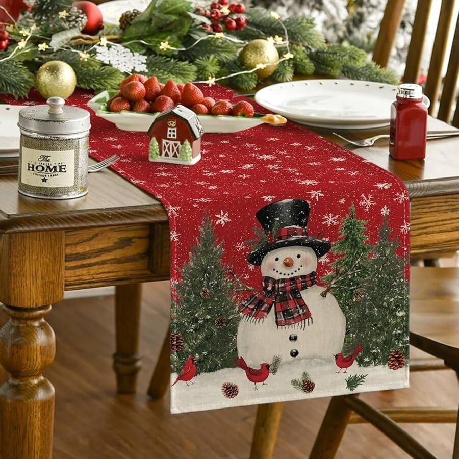 Tafelloper Sneeuwpop Moderne winterdecoratie 1 stuk Rood Polyester 40 x 100 cm