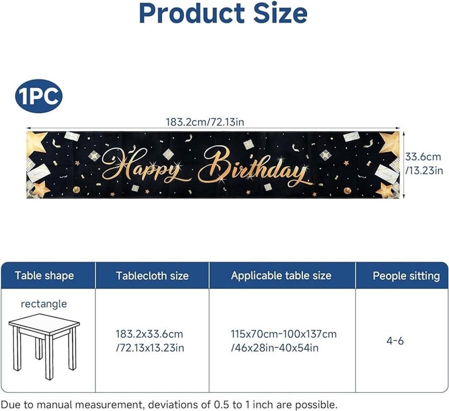 Tafelloper verjaardag zwart-goud 1 stuk 33 x 183 cm