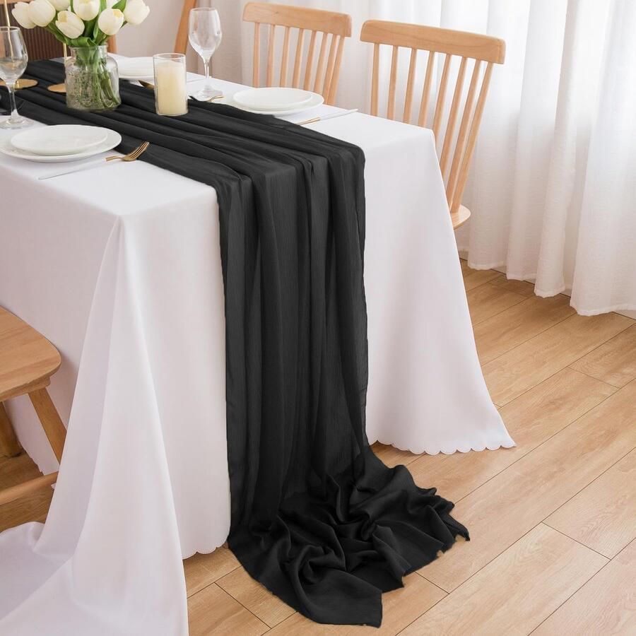 Tafelloper zwart chiffon elegant en veelzijdig 1 stuk 70 x 300 cm