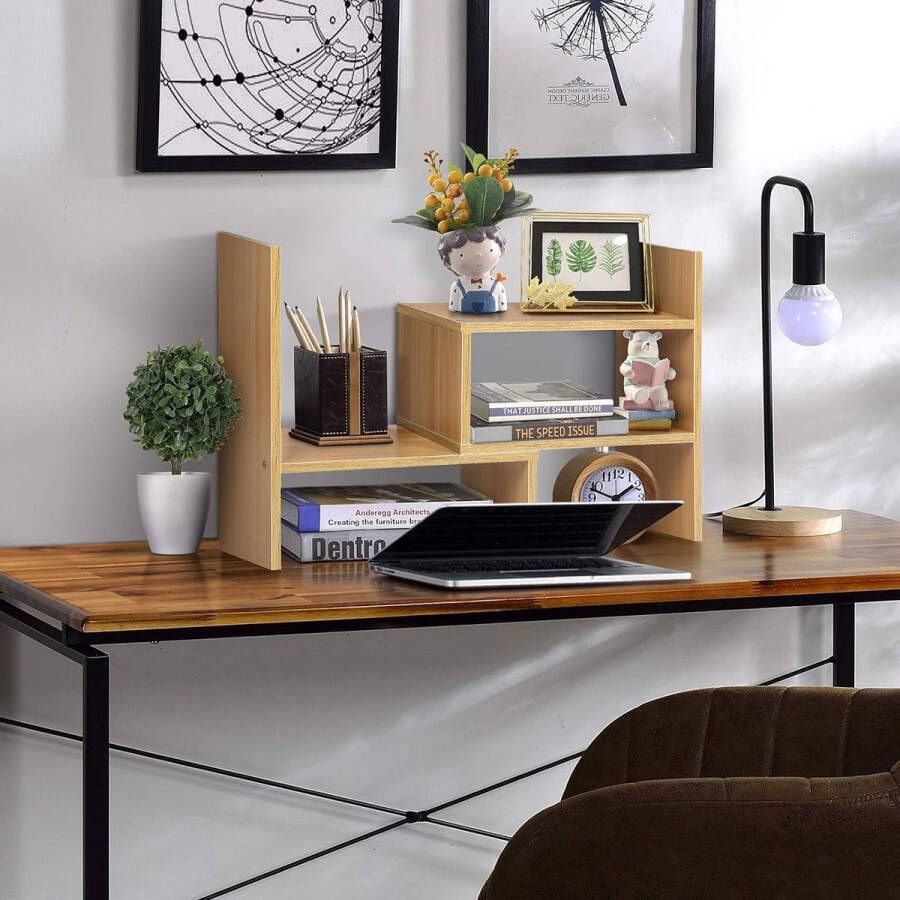 Tafelplank Boekenkast Kleine verstelbare houten kantoorplank Bureau-organizer (walnoot)