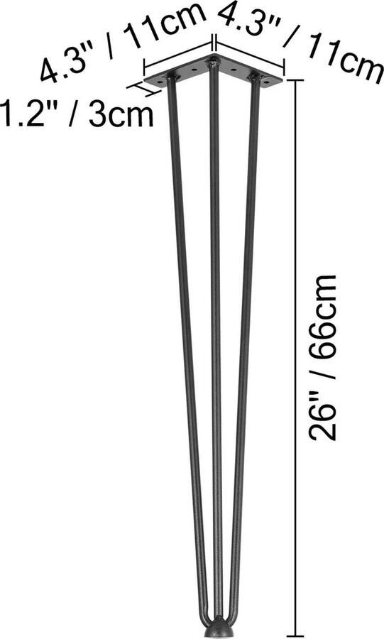 BR amboo Tafelpoten Haarspeldpoten Set Van 4 66 x 11 x 11 cm Koolstofstaal Meubelpoten- Tafelbankpoten Voor Bijzettafels Banktafels Houten Banken Hoge Stoelen Bartafels Zwart
